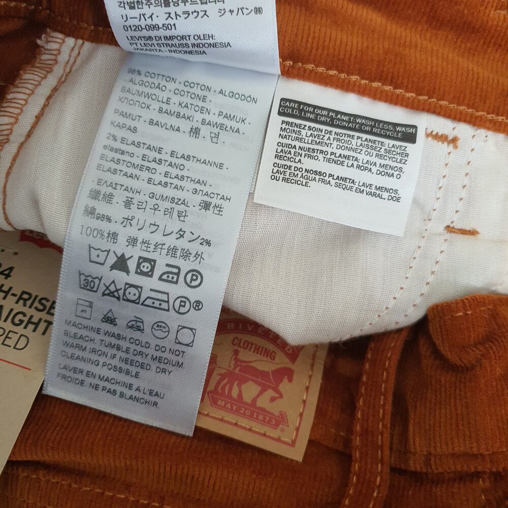 Levi's 724 Orange High Rise Straight Cropped Corduroy Pants Women's Size W26 - Picture 11 of 12